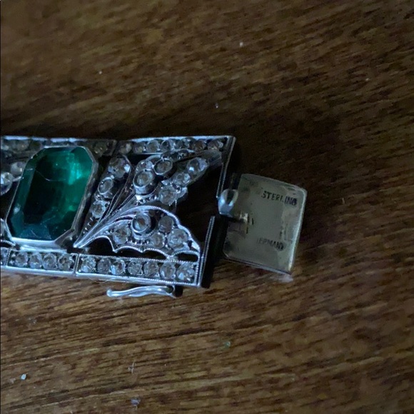 Sterling S green white stone vintage bracelet - Picture 3 of 6